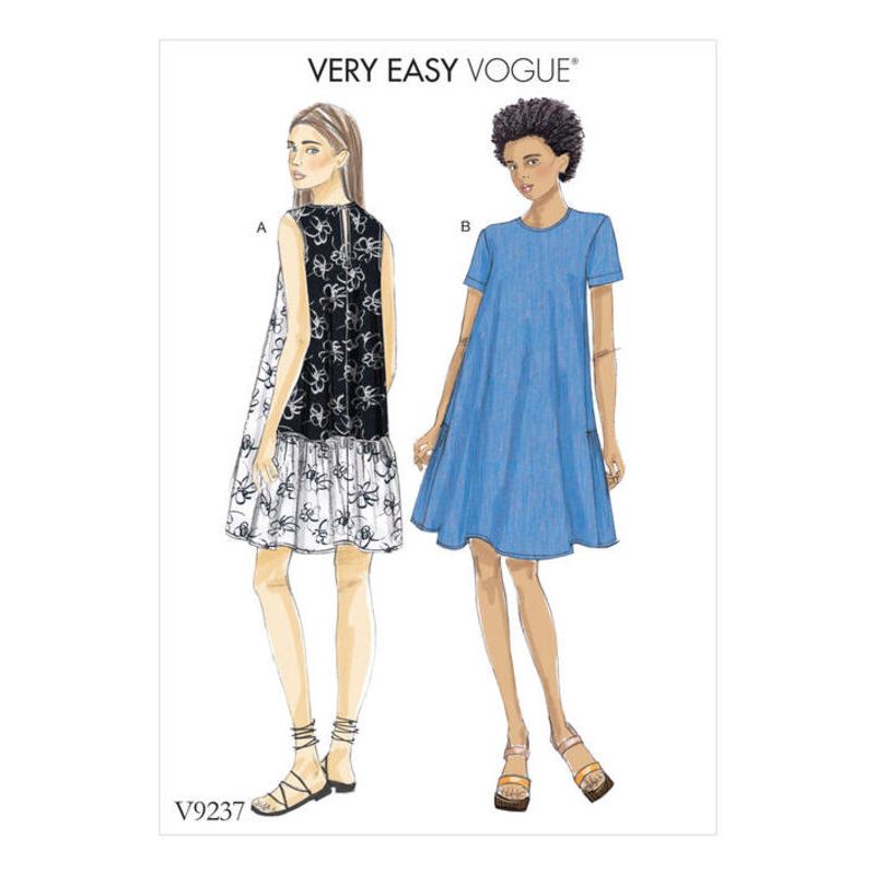 Patron Vogue 9237 ZZ - Robe trapèze femme, disponible avec ou sans mancherons