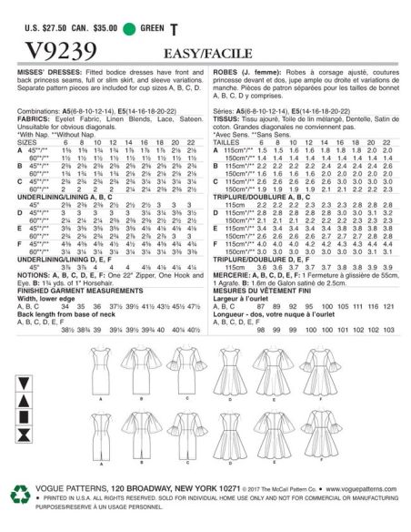 Patron Vogue 9239 E5 - Robes femme, style fourreau ou évasé