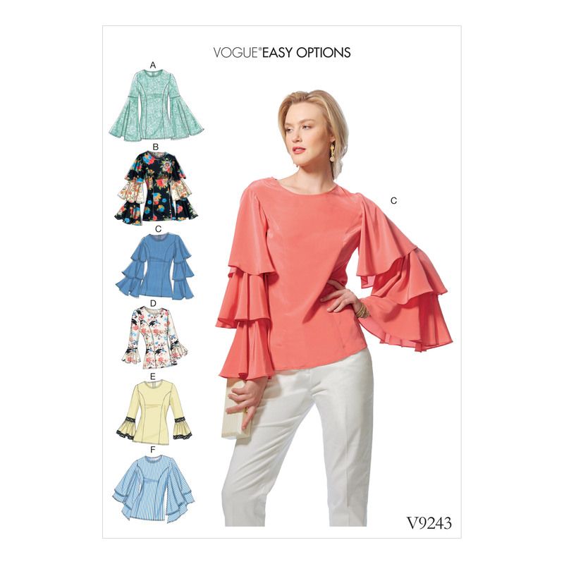 Patron Vogue 9243 A5 - Tops/Tee-Shirts femme à manches longues et volantées