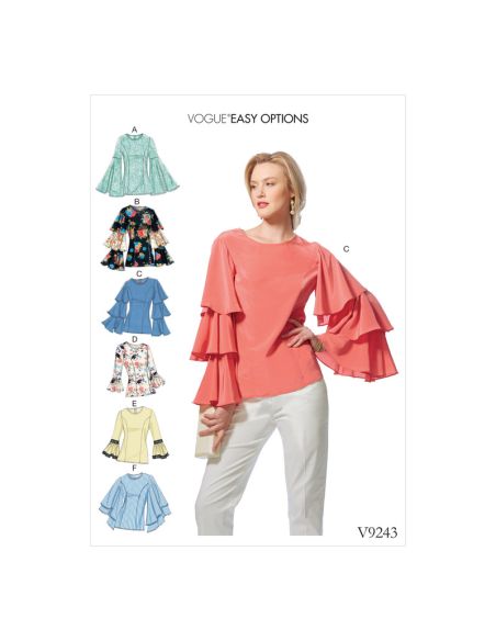 Patron Vogue 9243 A5 - Tops/Tee-Shirts femme à manches longues et volantées