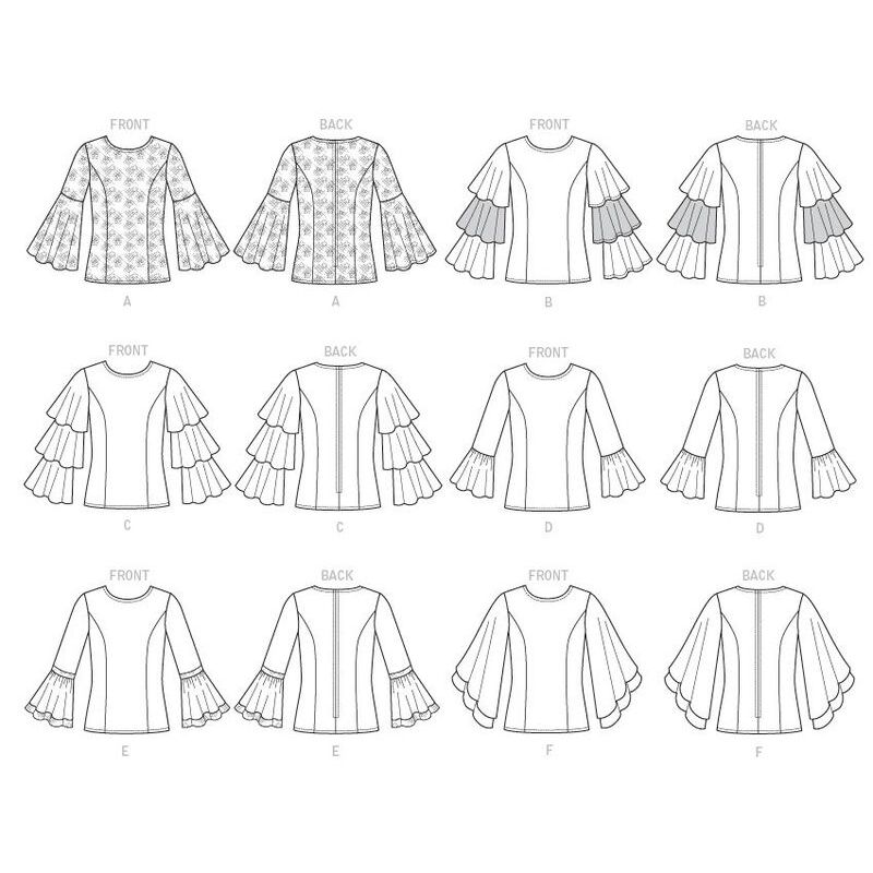 Patron Vogue 9243 A5 - Tops/Tee-Shirts femme à manches longues et volantées