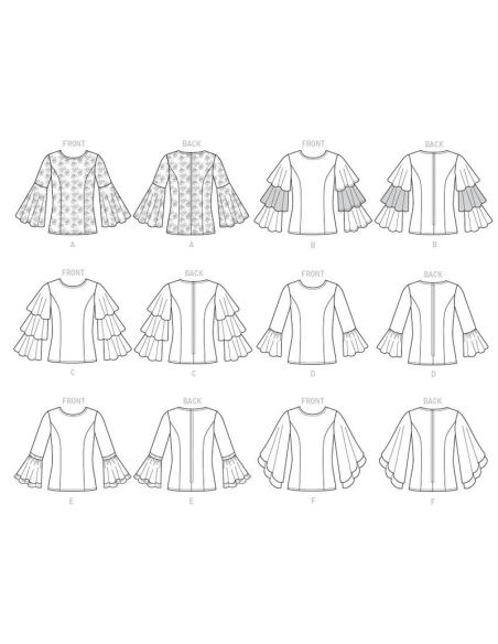 Patron Vogue 9243 A5 - Tops/Tee-Shirts femme à manches longues et volantées