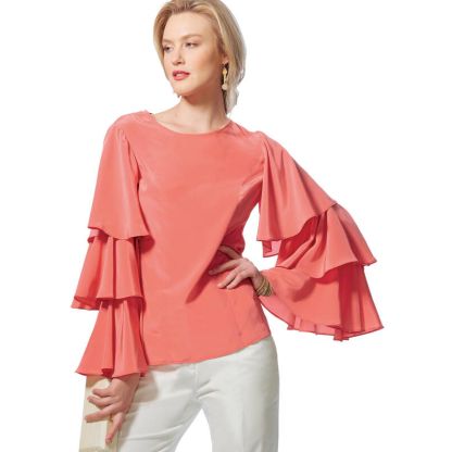 Patron Vogue 9243 E5 - Tops/Tee-Shirts femme à manches longues et volantées 2