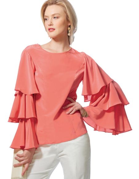 Patron Vogue 9243 E5 - Tops/Tee-Shirts femme à manches longues et volantées