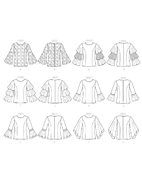 Patron Vogue 9243 E5 - Tops/Tee-Shirts femme à manches longues et volantées