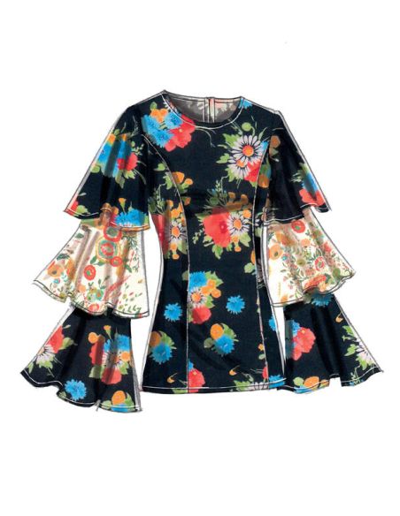 Patron Vogue 9243 E5 - Tops/Tee-Shirts femme à manches longues et volantées