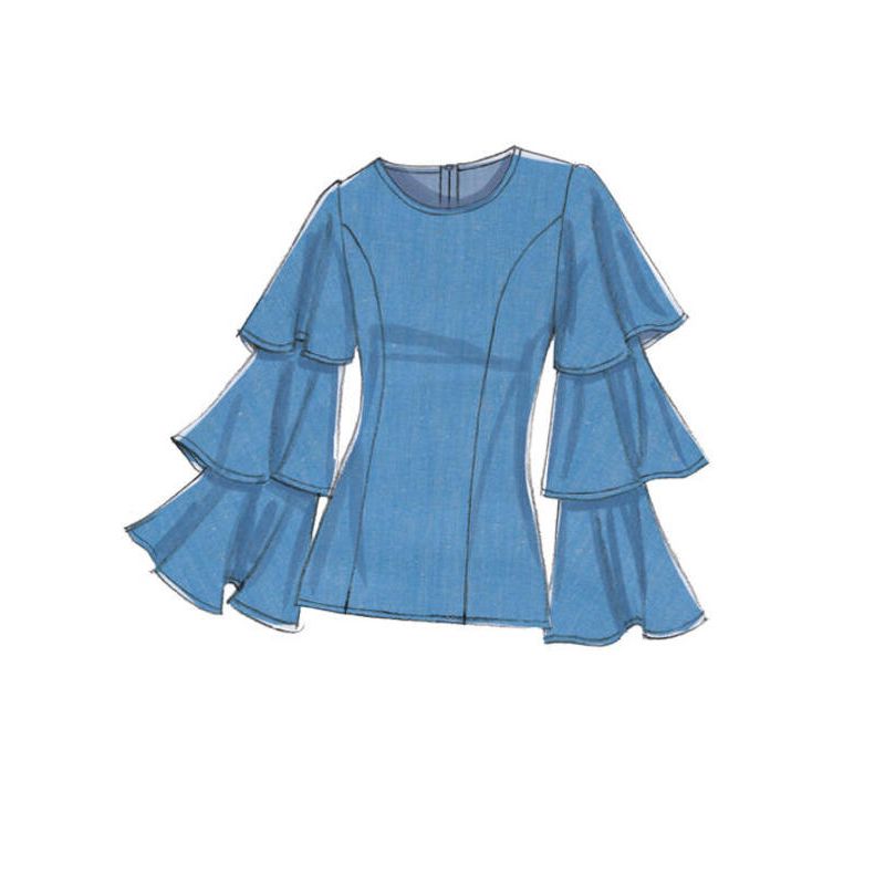 Patron Vogue 9243 E5 - Tops/Tee-Shirts femme à manches longues et volantées