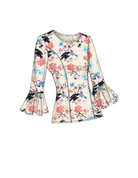 Patron Vogue 9243 E5 - Tops/Tee-Shirts femme à manches longues et volantées