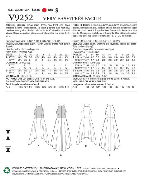 Patron Vogue 9252 A5 - Robe femme avec corsage bain de soleil et traîne