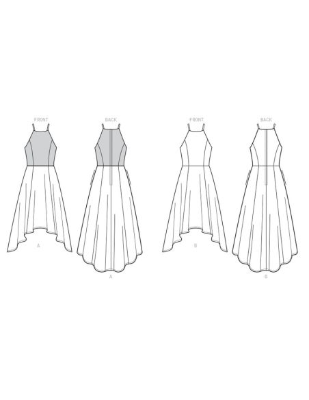 Patron Vogue 9252 E5 - Robe femme avec corsage bain de soleil et traîne