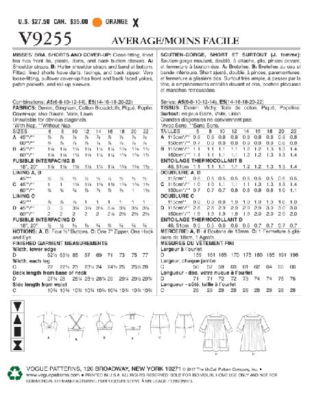 Patron Vogue 9255 A5 - Maillot de bain femme style vintage