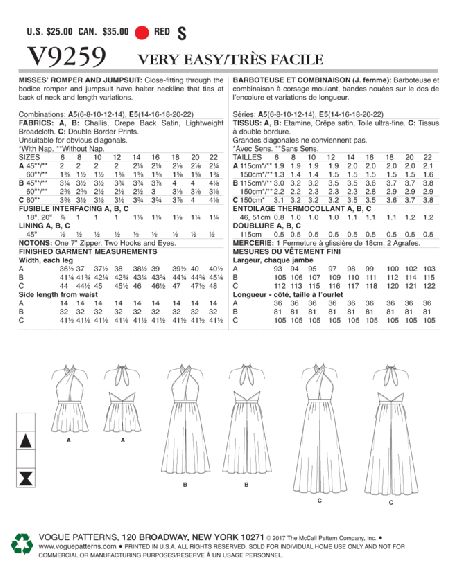 Patron Vogue 9259 E5 - Top péplum et combinaison-pantalon dos nu