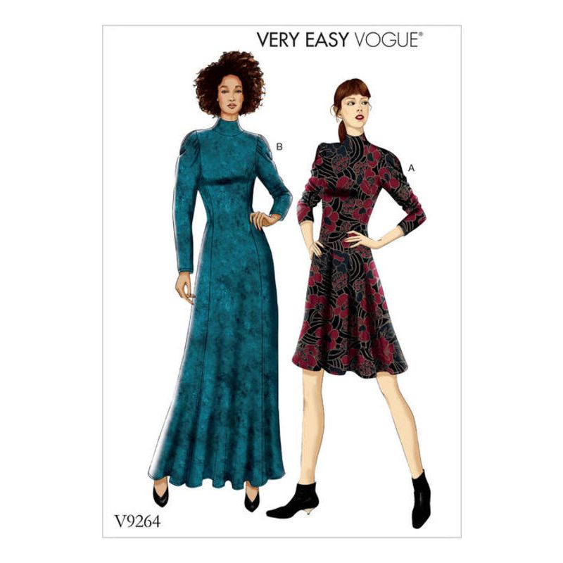 Patron Vogue 9264 A5 - Robes femme à col montant avec manches longues