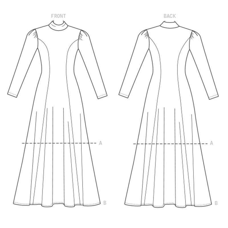 Patron Vogue 9264 A5 - Robes femme à col montant avec manches longues