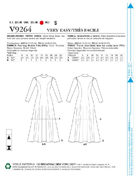 Patron Vogue 9264 A5 - Robes femme à col montant avec manches longues