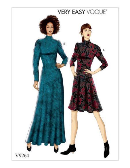 Patron Vogue 9264 E5 - Robes femme à col montant avec manches longues