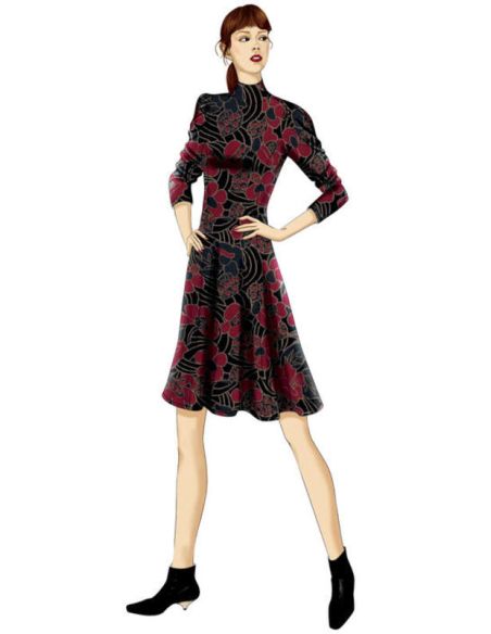 Patron Vogue 9264 E5 - Robes femme à col montant avec manches longues