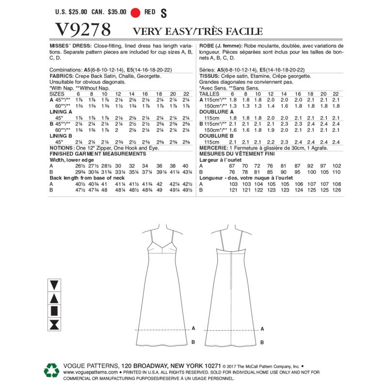 Patron Vogue 9278 A5 - Robe pour femme à bretelles