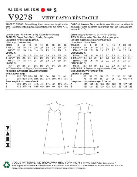Patron Vogue 9278 A5 - Robe pour femme à bretelles