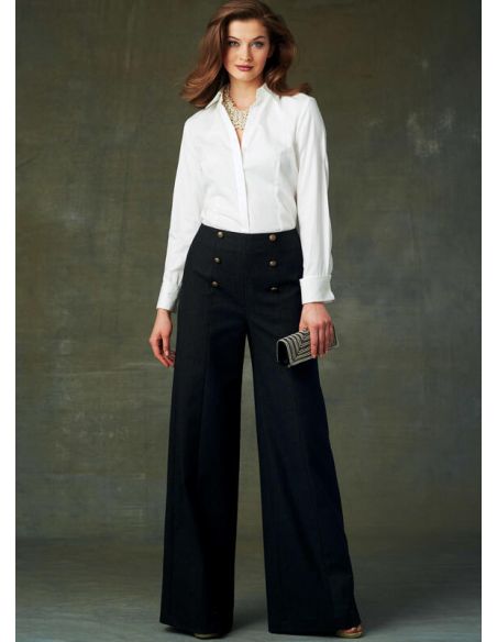 Patron Vogue 9282 OSZ - Pantalons femme évasés, style Palazzo, avec détails boutons