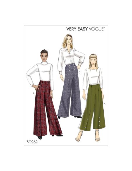 Patron Vogue 9282 OSZ - Pantalons femme évasés, style Palazzo, avec détails boutons