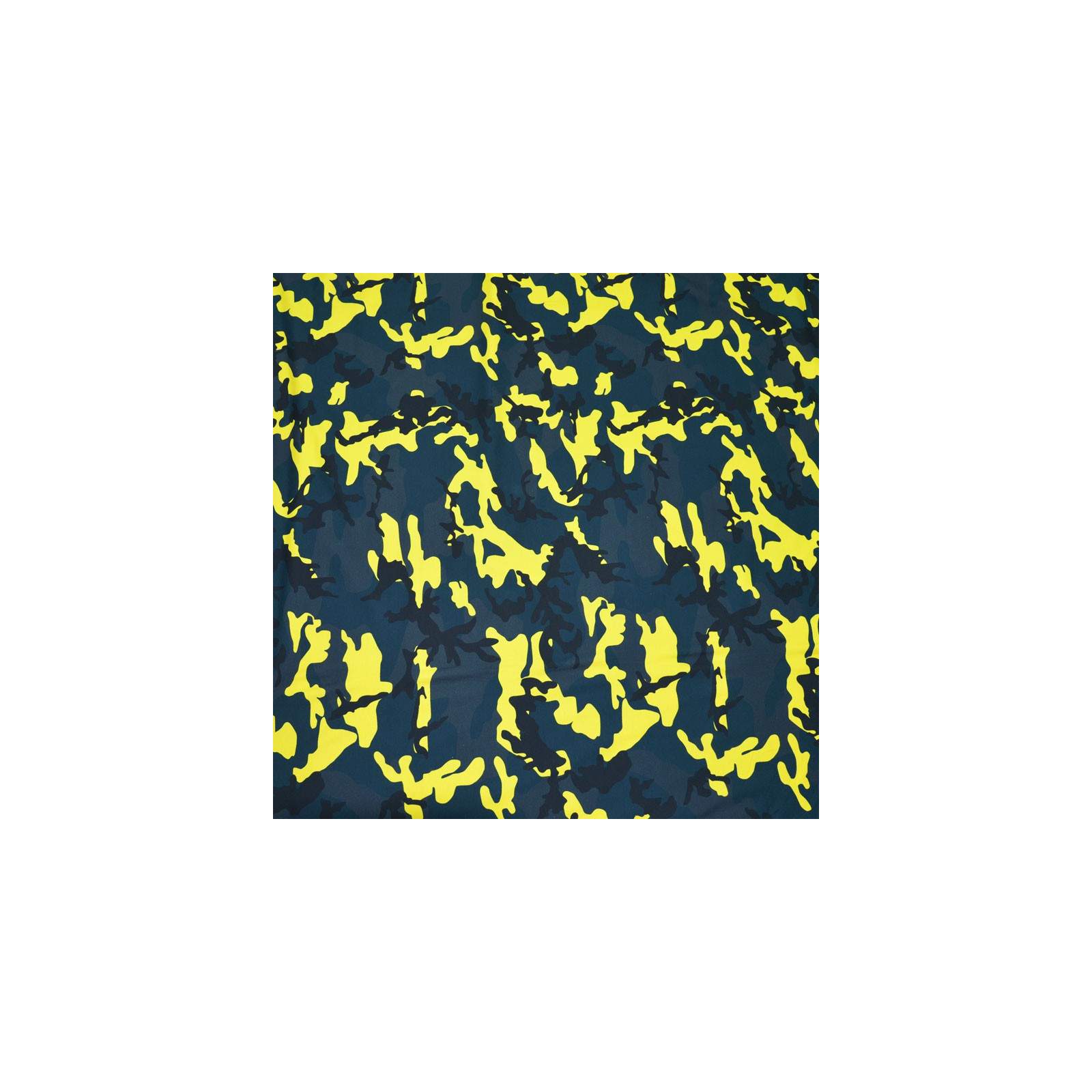 Tissu Jersey imprimé camouflage jaune bleu petrole noir