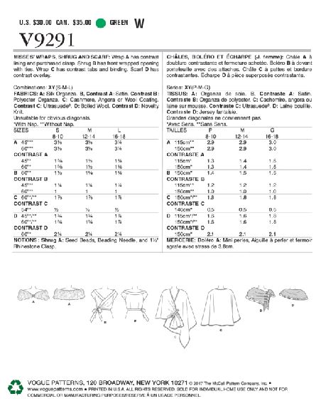 Patron Vogue 9291 XY - Châles boléro et écharpe