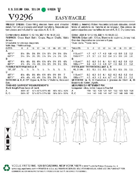 Patron Vogue 9296 A5 - Robes pour femmes à épaules nues et taille haute