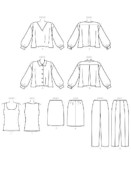 Patron Vogue 9286 ZZ - Ensemble pour femme : Chemisier, top, jupe et pantalon