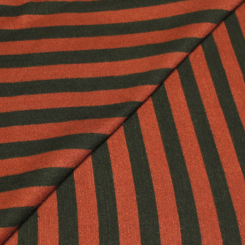 Jersey viscose - Rayé brique & kaki