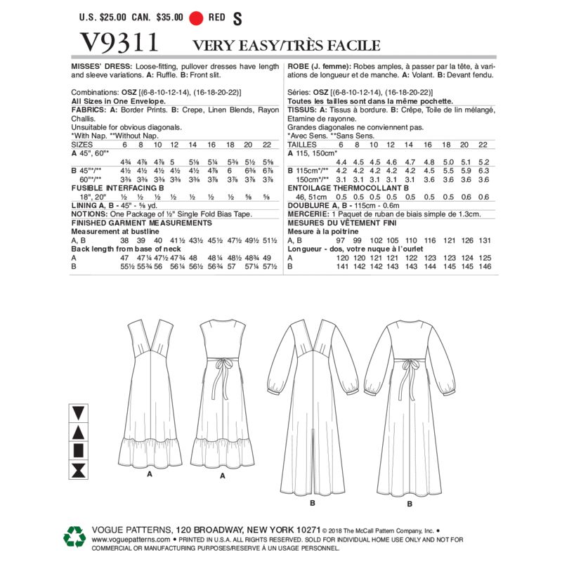 Patron Vogue 9311 OSZ - Robes amples