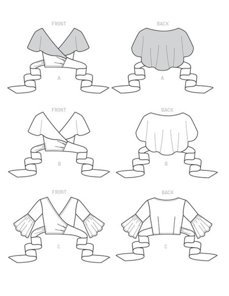 Patron Vogue 9315 A5 - Tops femme style cache-cœur, avec options de manches volantées ou col cape drapé