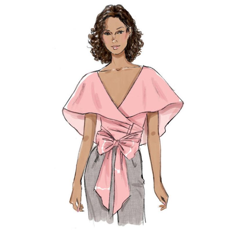 Patron Vogue 9315 E5 - Tops femme style cache-cœur, avec options de manches volantées ou col cape drapé