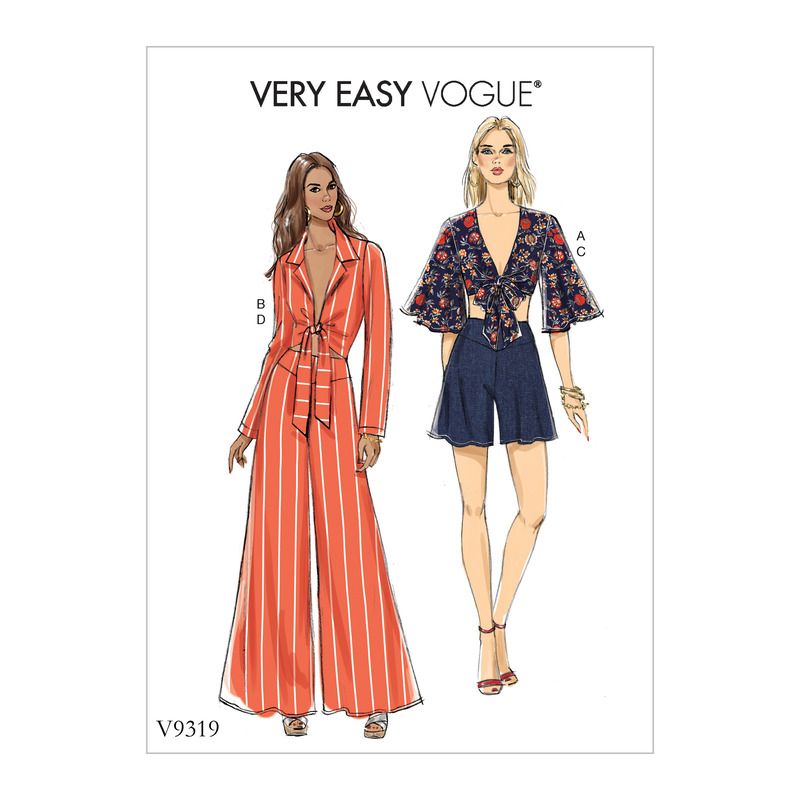 Patron Vogue 9319 A5 - Ensemble pour femme : Top et veste à nœud style boléro, accompagnés d'un short et d'un pantalon
