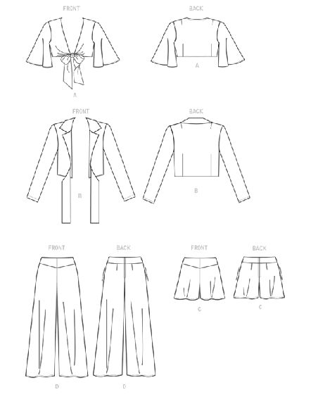 Patron Vogue 9319 A5 - Ensemble pour femme : Top et veste à nœud style boléro, accompagnés d'un short et d'un pantalon