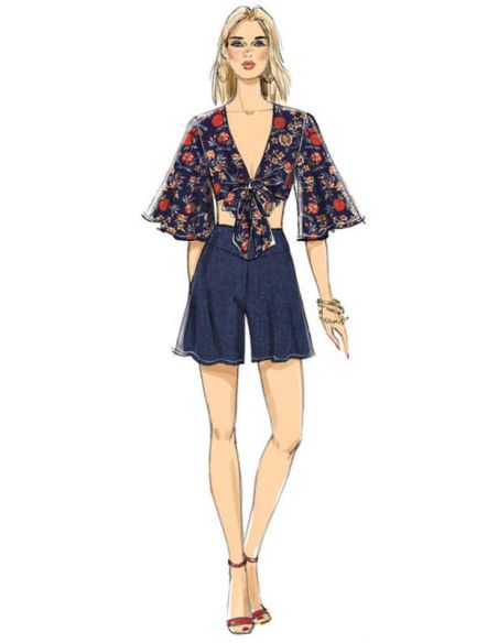 Patron Vogue 9319 A5 - Ensemble pour femme : Top et veste à nœud style boléro, accompagnés d'un short et d'un pantalon