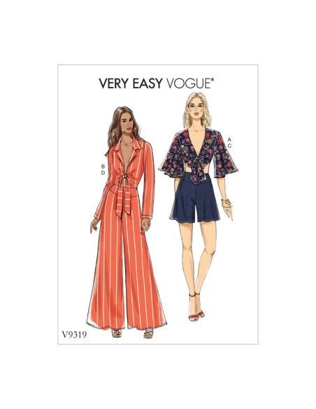 Patron Vogue 9319 E5 - Ensemble pour femme : Top et veste à nœud style boléro, accompagnés d'un short et d'un pantalon