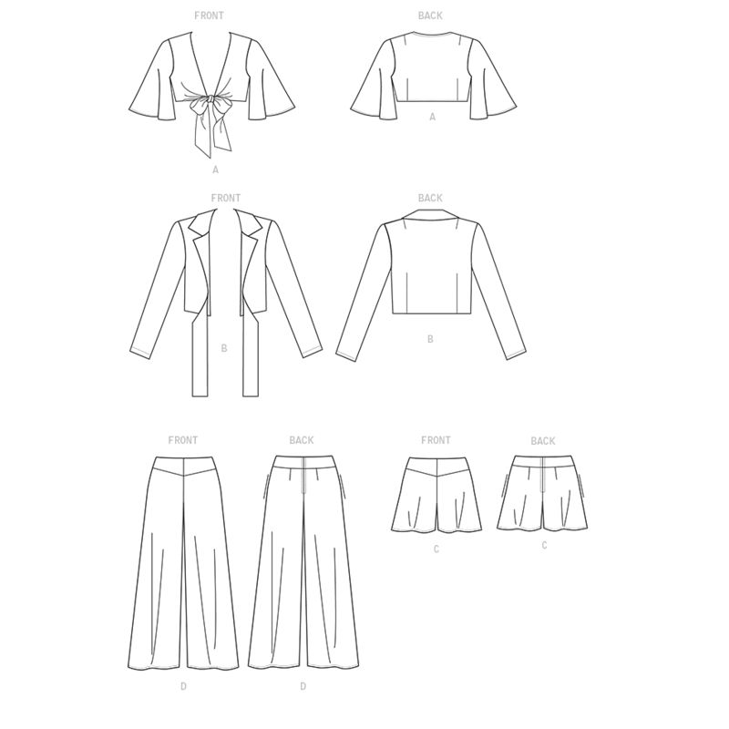 Patron Vogue 9319 E5 - Ensemble pour femme : Top et veste à nœud style boléro, accompagnés d'un short et d'un pantalon