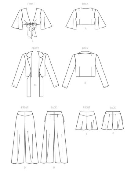Patron Vogue 9319 E5 - Ensemble pour femme : Top et veste à nœud style boléro, accompagnés d'un short et d'un pantalon
