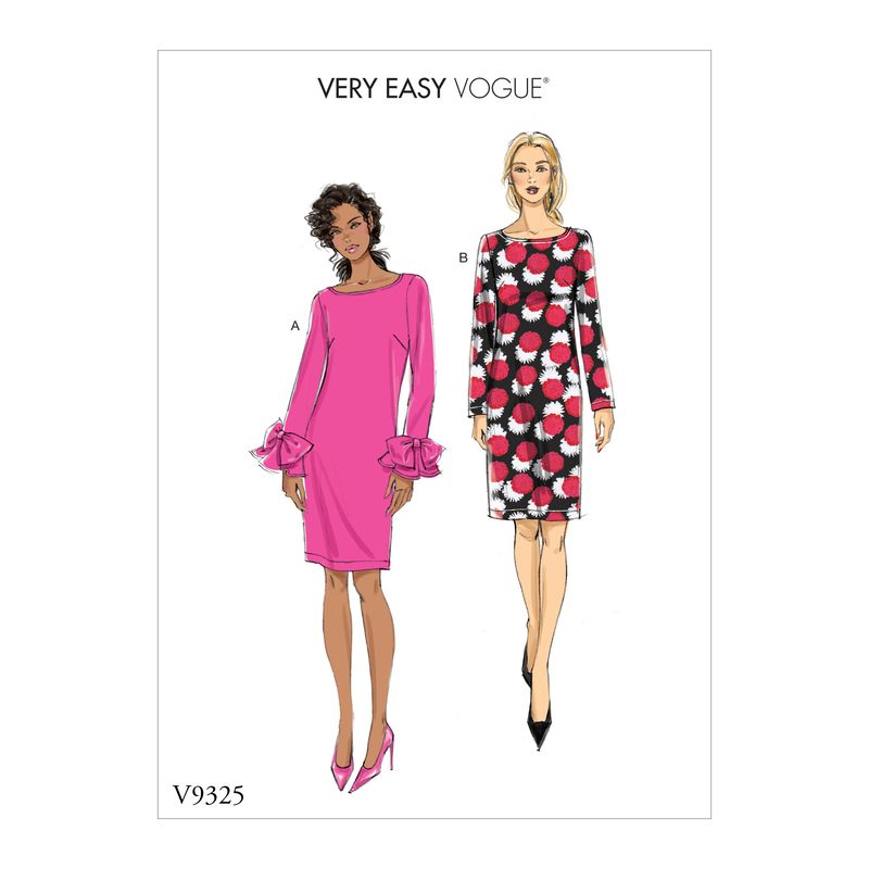 Patron Vogue 9325 A5 - Robe femme style fourreau, disponible avec ou sans poignets volantés