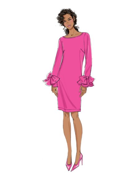 Patron Vogue 9325 E5 - Robe femme style fourreau, disponible avec ou sans poignets volantés