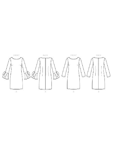 Patron Vogue 9325 E5 - Robe femme style fourreau, disponible avec ou sans poignets volantés