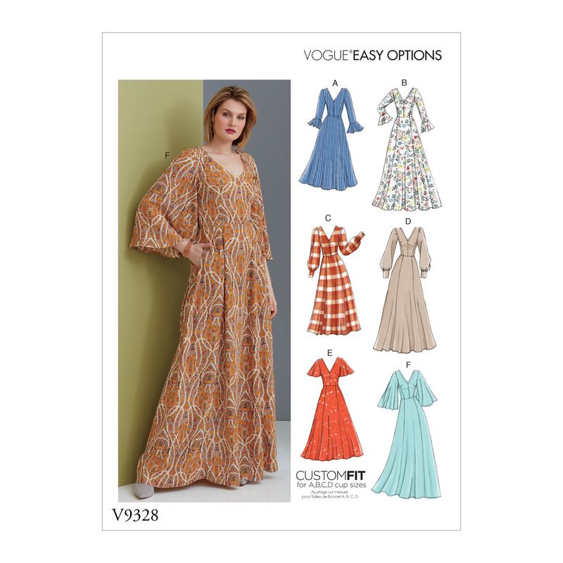 Patron Vogue 9328 A5 - Robes femme, mi-longue ou longue, avec dos ajouré