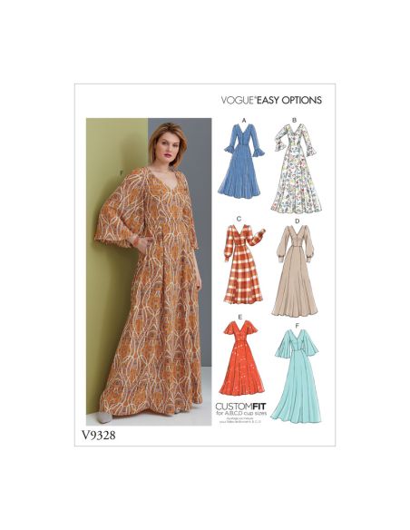 Patron Vogue 9328 A5 - Robes femme, mi-longue ou longue, avec dos ajouré
