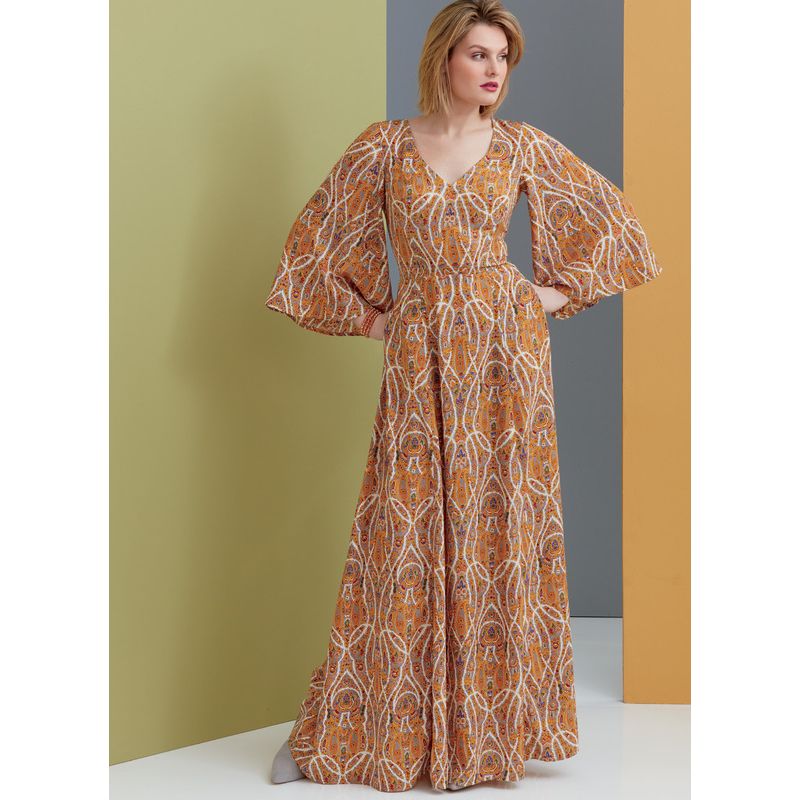 Patron Vogue 9328 E5 - Robes femme, mi-longue ou longue, avec dos ajouré