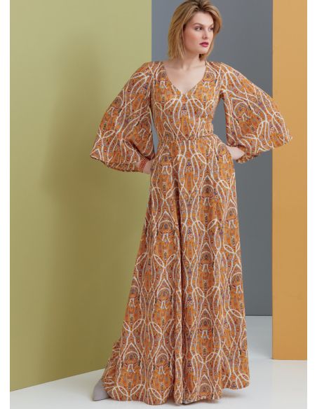 Patron Vogue 9328 E5 - Robes femme, mi-longue ou longue, avec dos ajouré