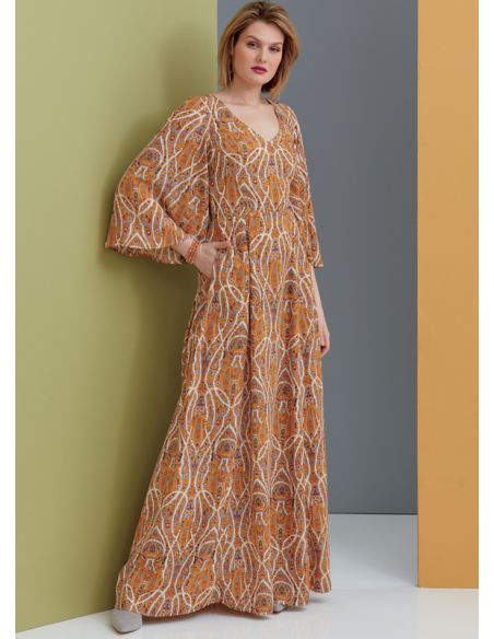 Patron Vogue 9328 E5 - Robes femme, mi-longue ou longue, avec dos ajouré