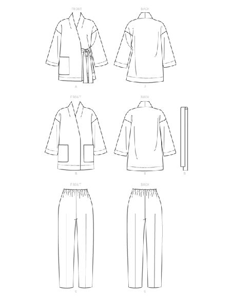 Patron Vogue 9334 Y - Ensemble femme : Kimono avec veste ceinturée et pantalon