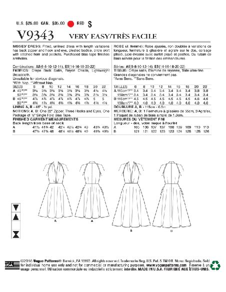 Patron Vogue 9343 E5 -Robe femme "Marylin" avec dos à corsage style américain