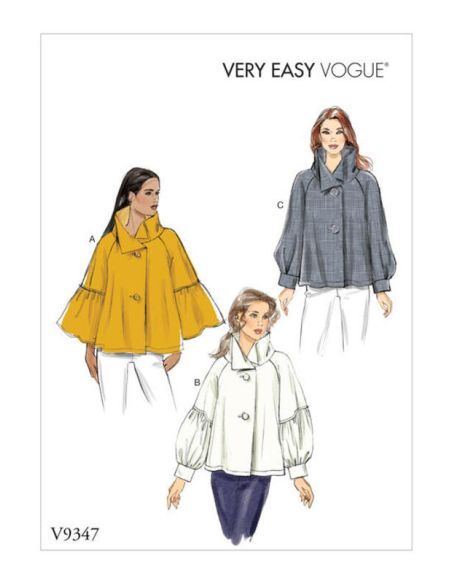 Patron Vogue 9347 Y -Veste femme de coupe trapèze avec manches raglan